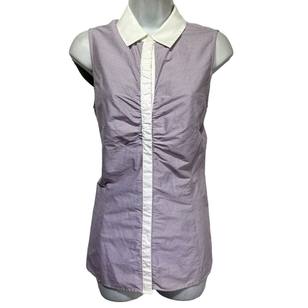 Lafayette 148 New York Sleeveless Button Down Striped polo shirt Size 8